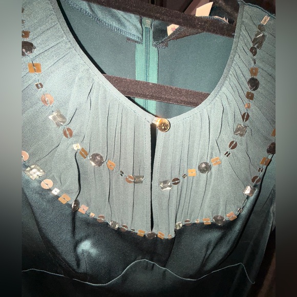 Nanette Lepore emerald green Embellished Cap Sleeve Blouse - Picture 4 of 9